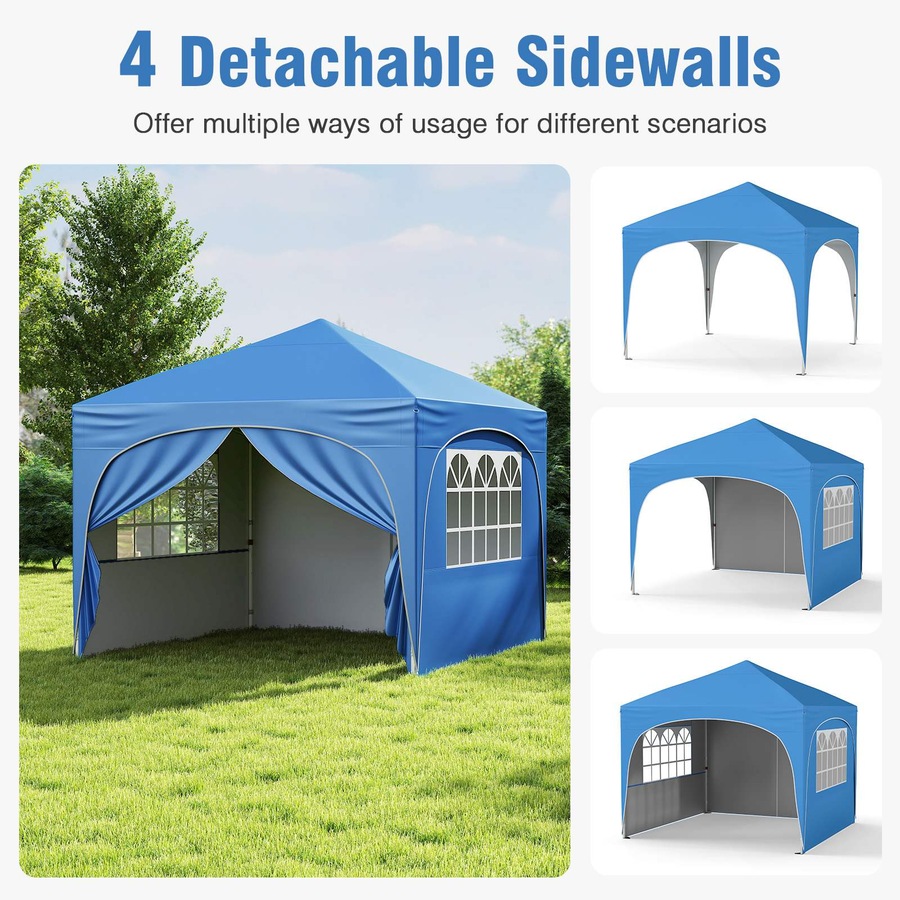 Costway 3x3 m Pop up Canopy Tent w/4 Removable Sidewall Portable Foldable Sun Shelter Gazebo Blue