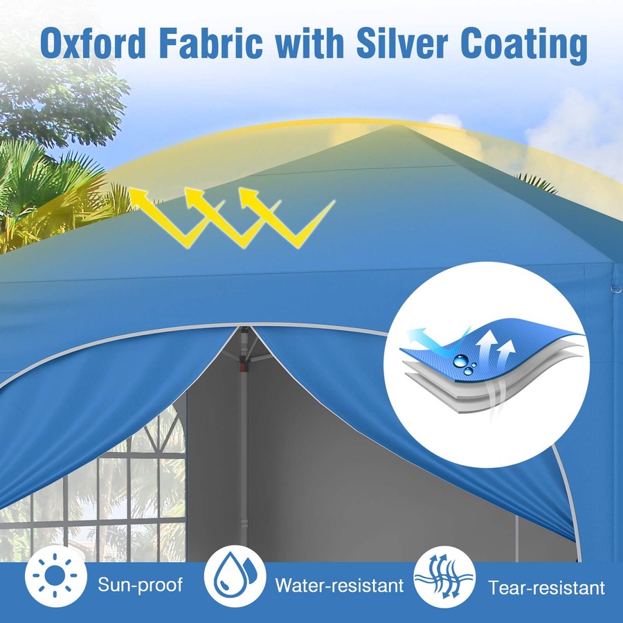 Costway 3x3 m Pop up Canopy Tent w/4 Removable Sidewall Portable Foldable Sun Shelter Gazebo Blue