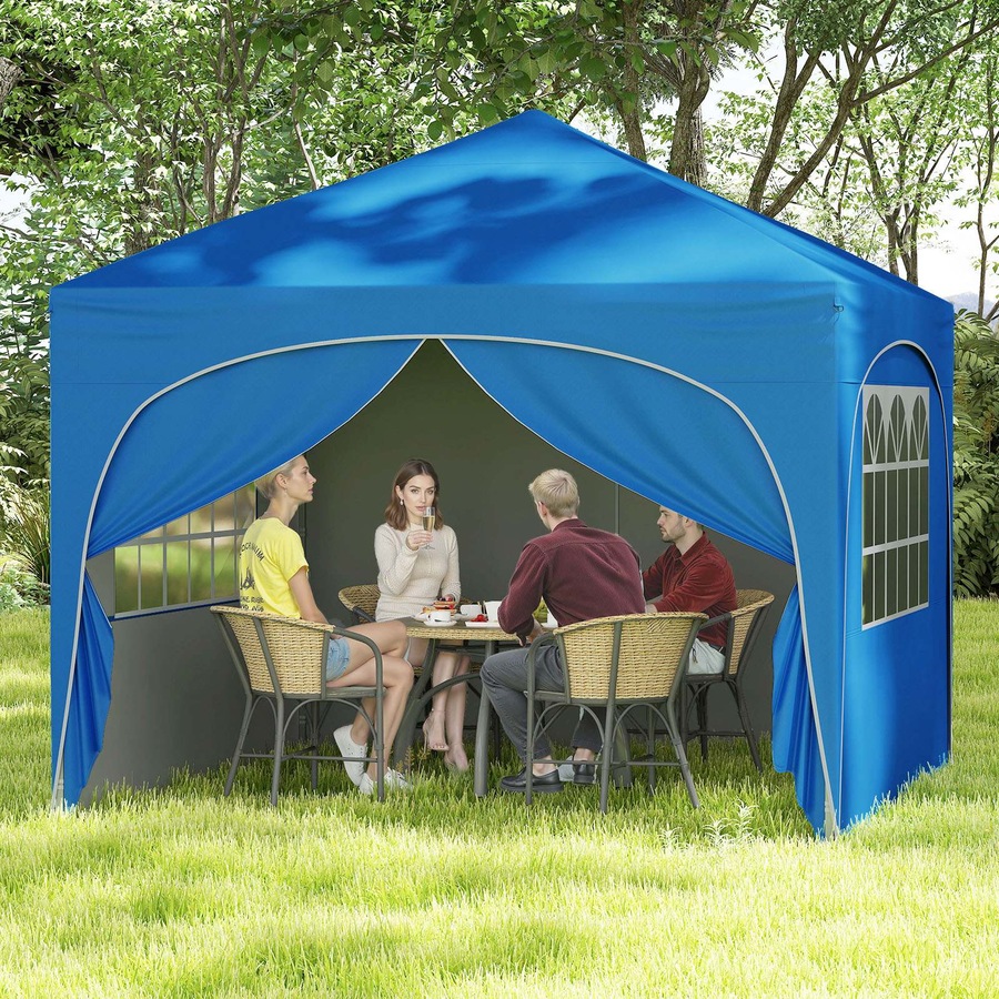 Costway 3x3 m Pop up Canopy Tent w/4 Removable Sidewall Portable Foldable Sun Shelter Gazebo Blue