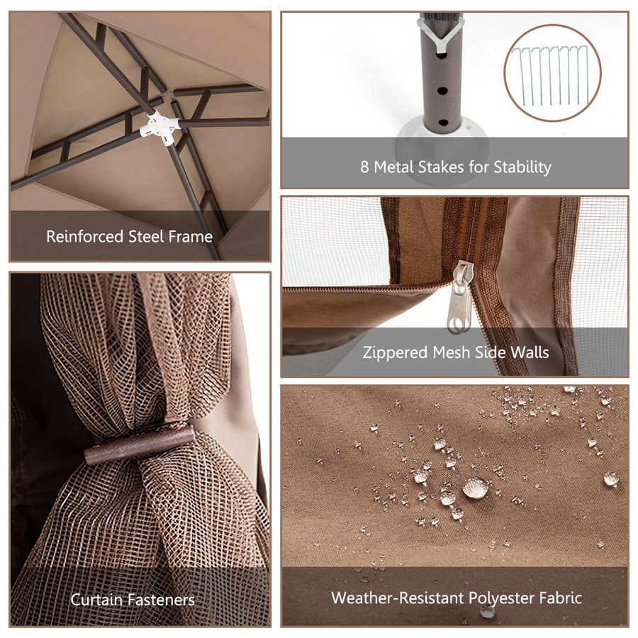 Costway 3X3M Outdoor Canopy Gazebo Folding Patio Canopy Tent House Party Gazebo w/Mosquito Netting Backyard Garden Coffee