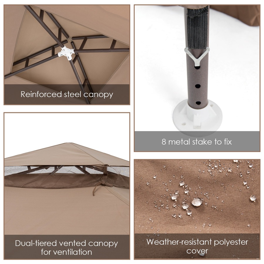 Costway 3X3M Outdoor Canopy Gazebo Folding Patio Canopy Tent House Party Gazebo w/Mosquito Netting Backyard Garden Coffee