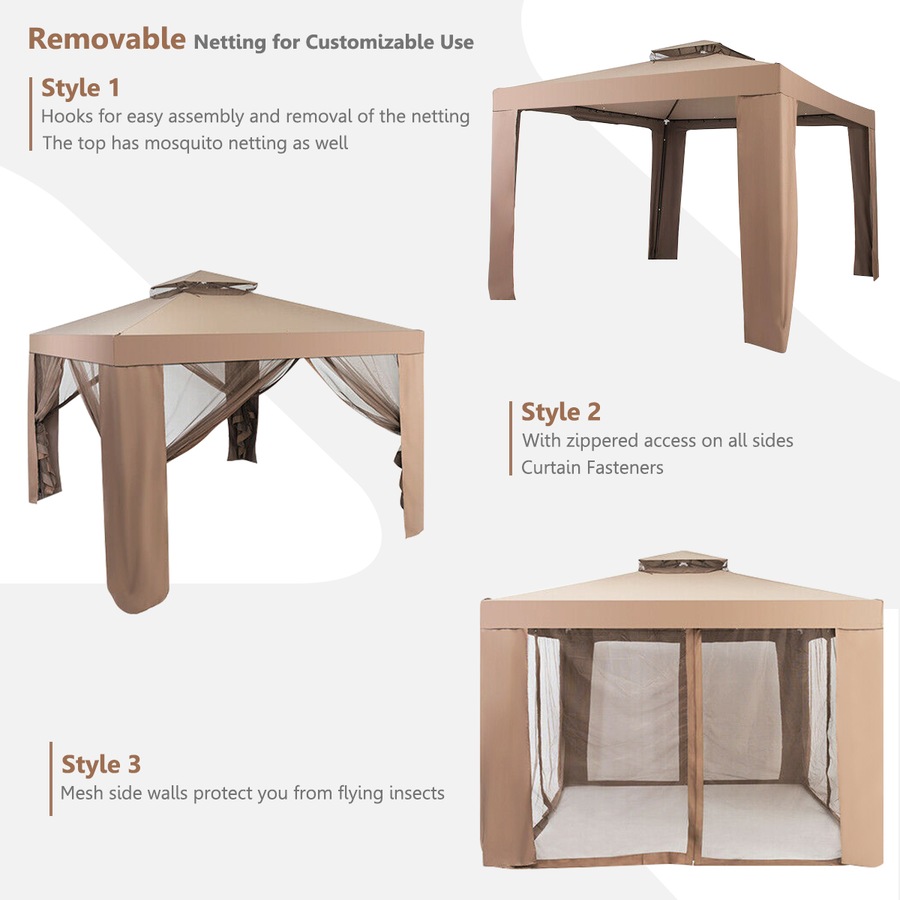 Costway 3X3M Outdoor Canopy Gazebo Folding Patio Canopy Tent House Party Gazebo w/Mosquito Netting Backyard Garden Coffee