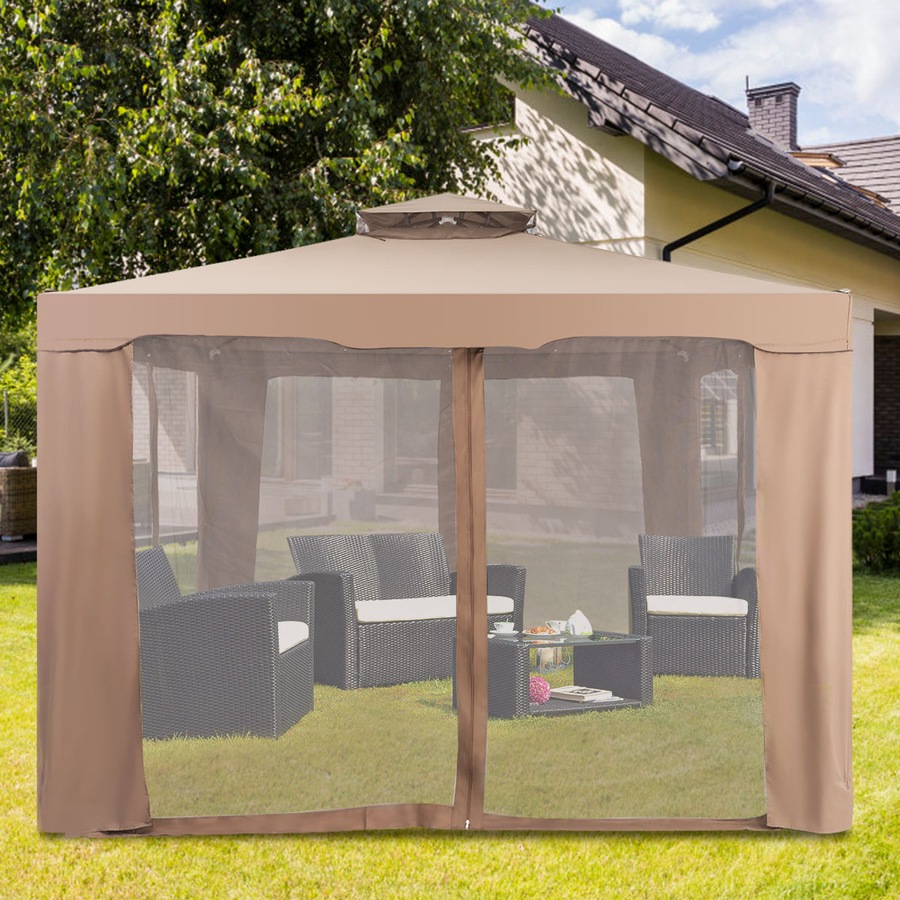 Costway 3X3M Outdoor Canopy Gazebo Folding Patio Canopy Tent House Party Gazebo w/Mosquito Netting Backyard Garden Coffee