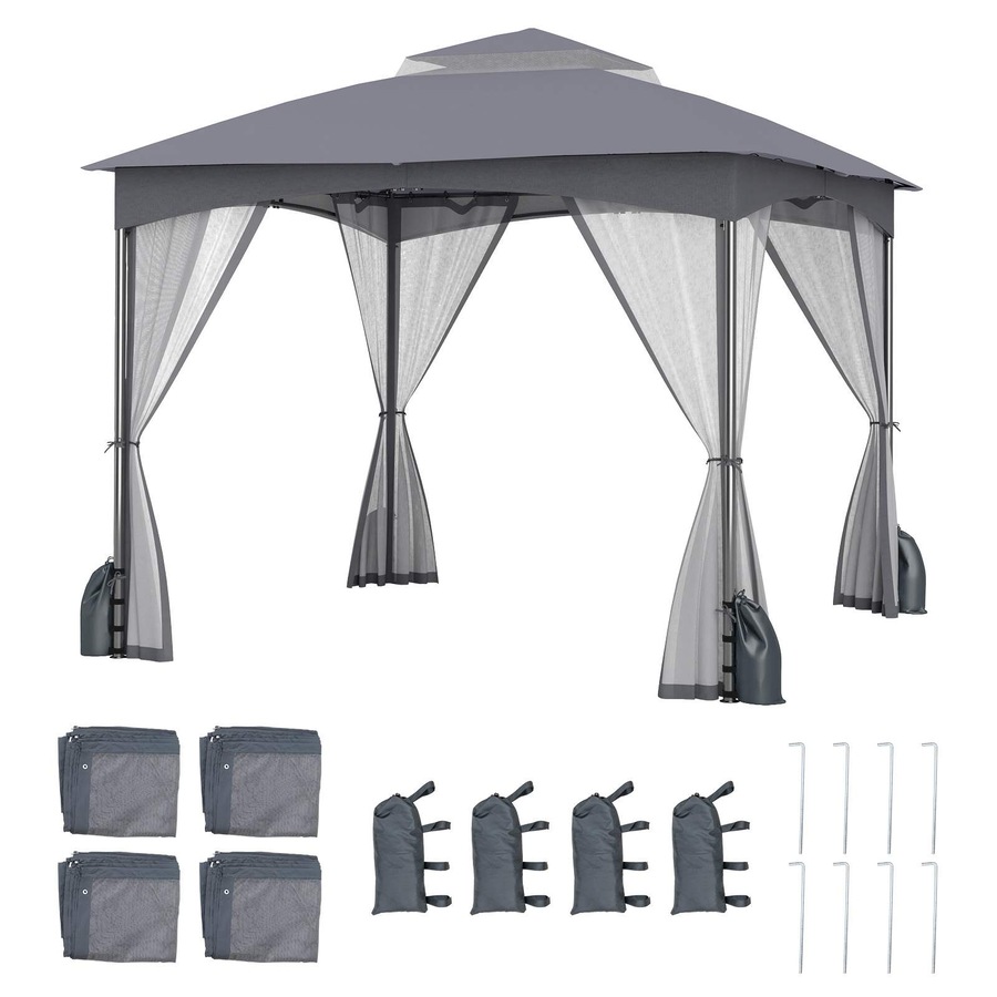 Costway 3X3M Patio Gazebo Shelter Soft Top Outdoor Double Roof Marquee Canopy Commercial Tent w/Netting Walls Grey