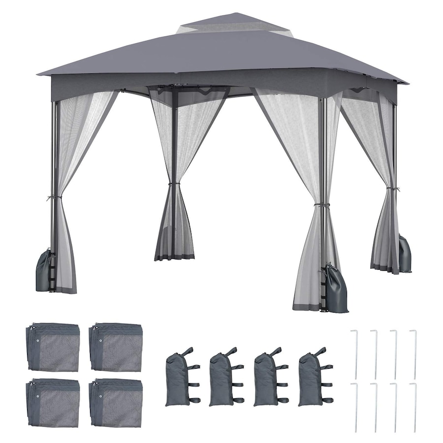 Costway 3X3M Patio Gazebo Shelter Soft Top Outdoor Double Roof Marquee Canopy Commercial Tent w/Netting Walls Grey