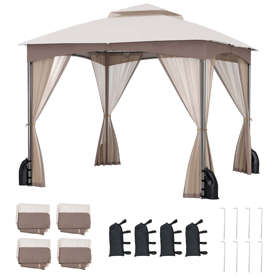 Costway 3X3M Patio Gazebo Shelter Soft Top Outdoor Double Roof Marquee Canopy Commercial Tent w/Netting Walls Khaki