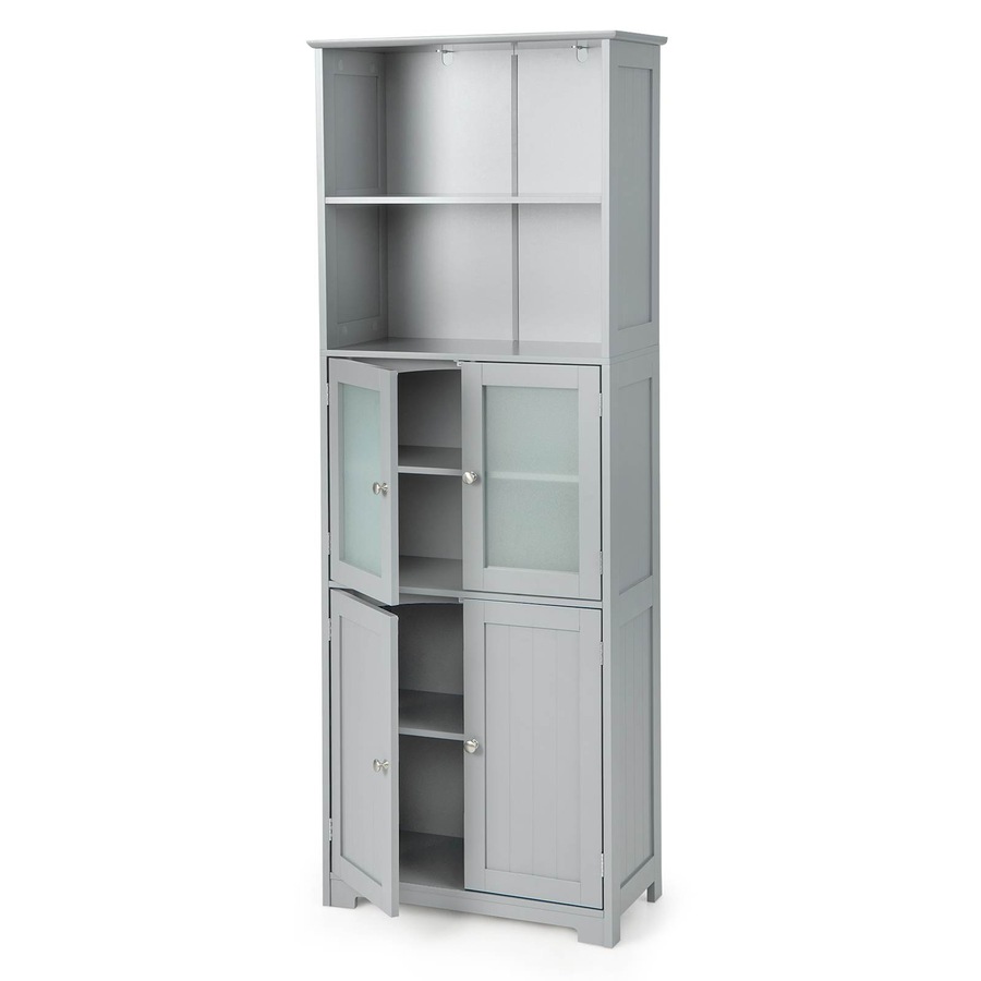 Costway 4 Door Storage Cabinet Kitchen Buffet Cupboard Bathroom Floor Organizer w/Adjustable Shelves Grey