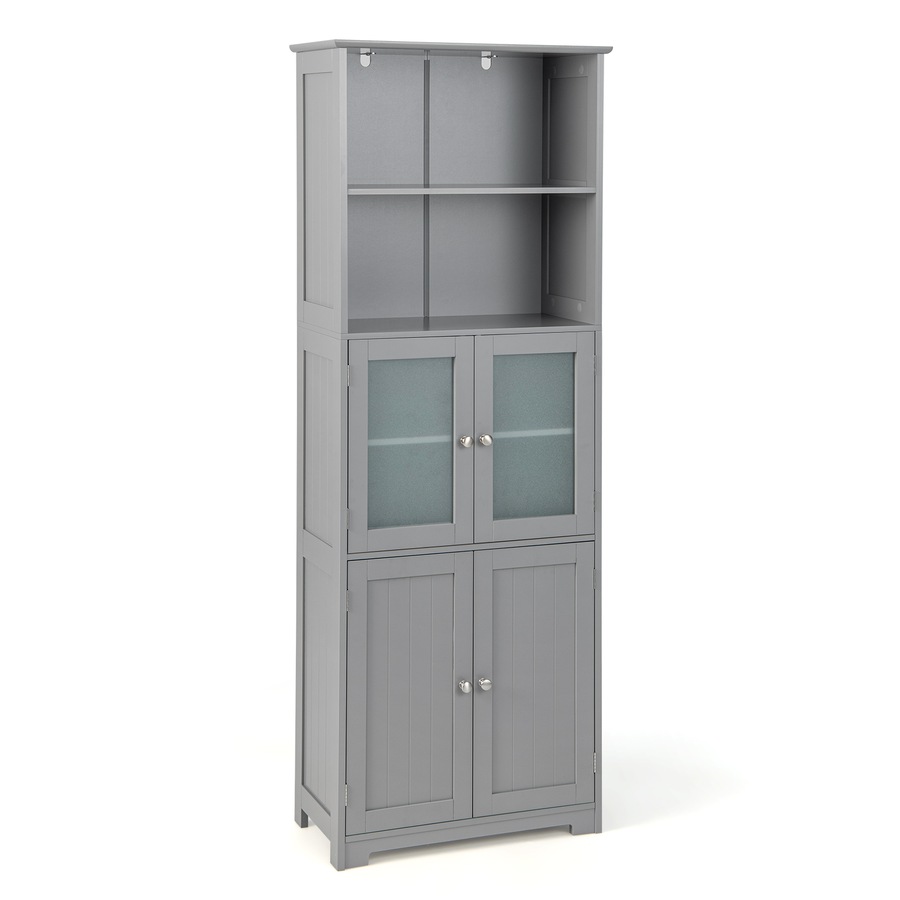 Costway 4 Door Storage Cabinet Kitchen Buffet Cupboard Bathroom Floor Organizer w/Adjustable Shelves Grey