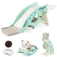 Costway 4-in-1 Slide Rocking Horse Outdoor Climber Slide Playset w/Basketball & Ring Toss Green