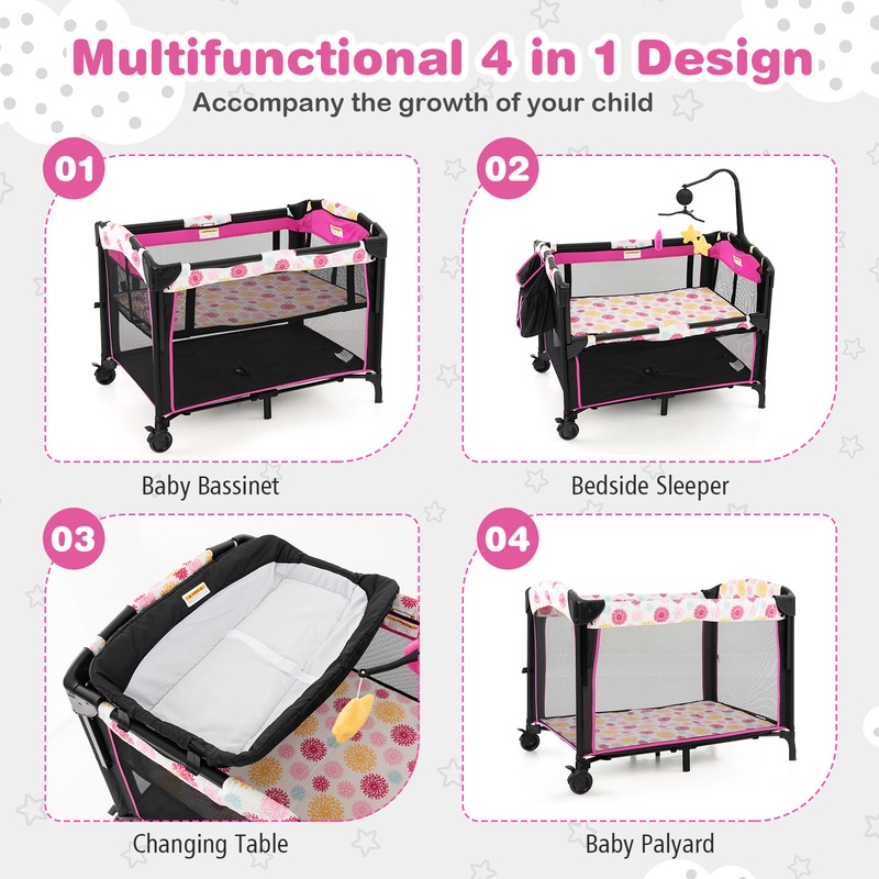 Buy Costway 4IN1 Portable Travel Cot Adjustable Baby Portacot Bedside