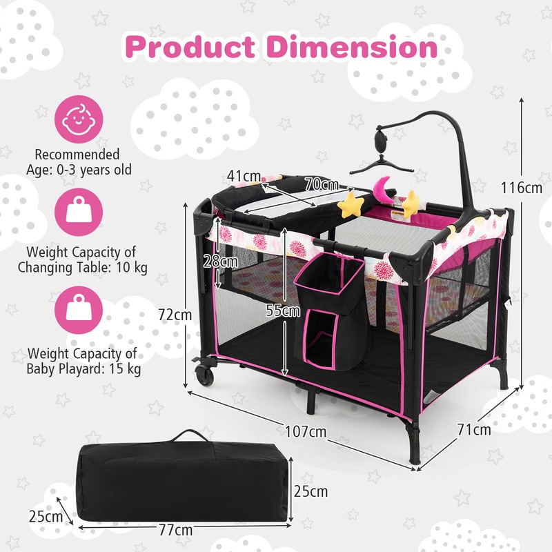 Buy Costway 4IN1 Portable Travel Cot Adjustable Baby Portacot Bedside