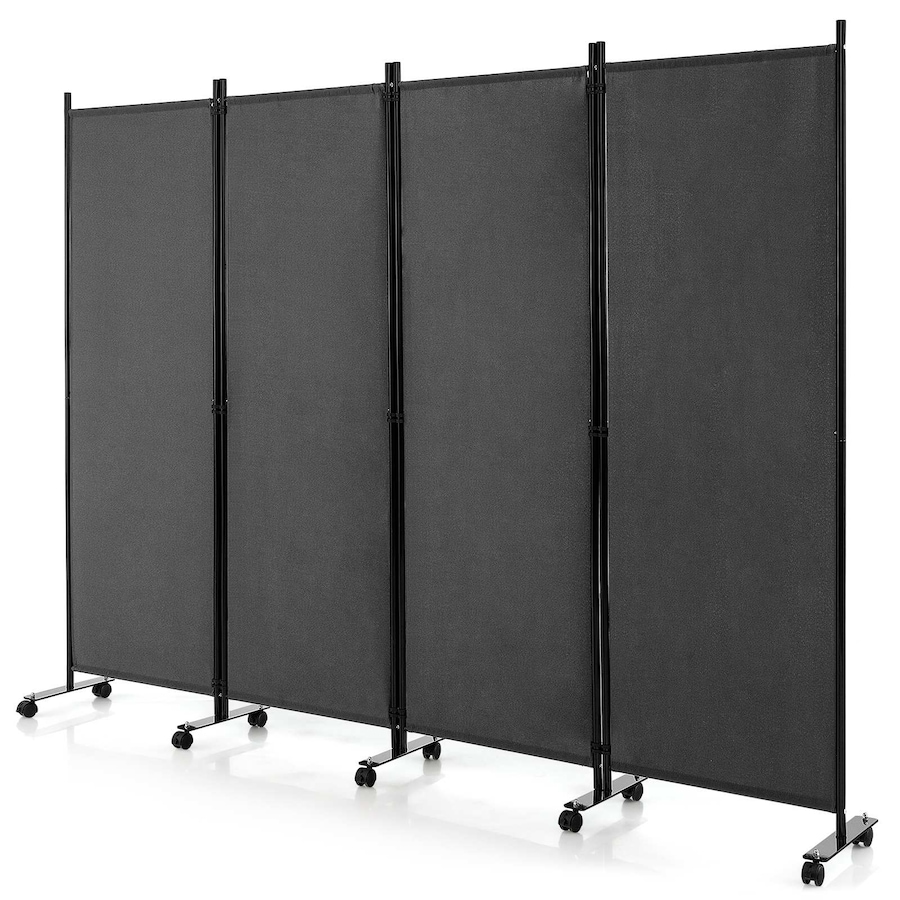 Costway 4-Panel Folding Room Divider 1.73m Rolling Privacy Screen w/ Lockable Wheels Grey