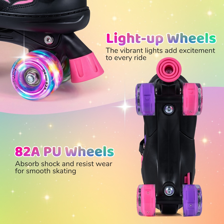 Costway 4-Size Adjustable Roller Skates Fun Quad Skating Shoes Roller Blades Light-up Wheels Beginner Age 9-14 Pink