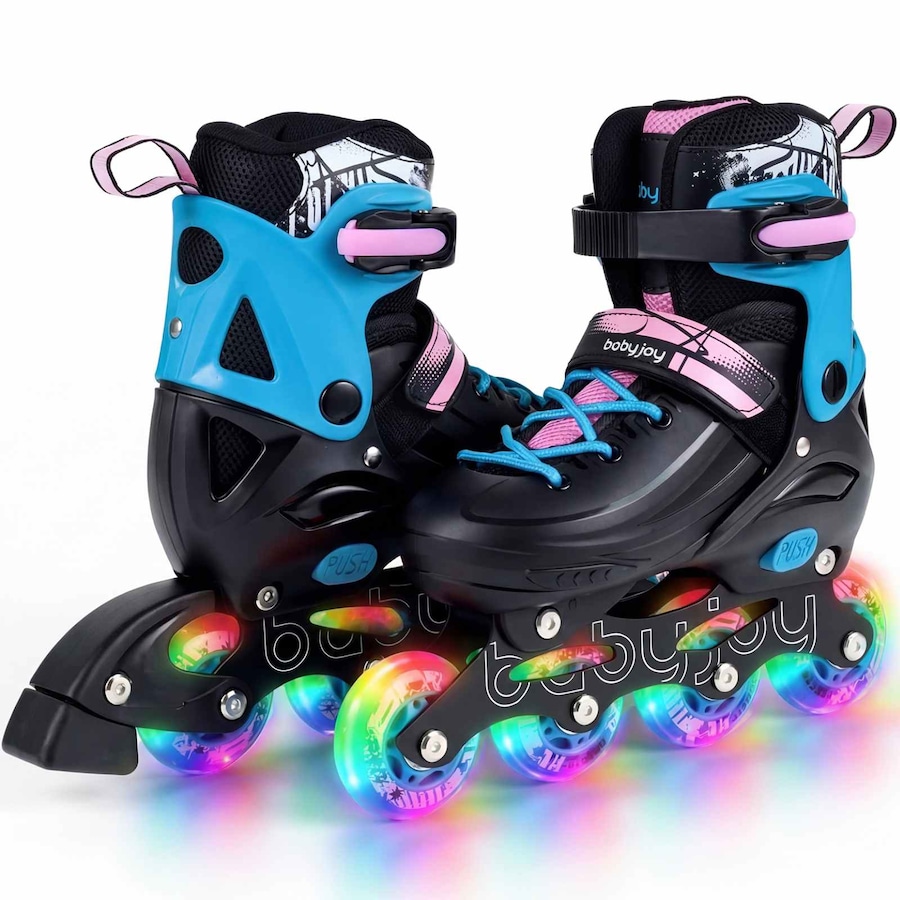 Costway 4-Size Adjustable Roller Skates Inline Skating Shoes Roller Blades Light-up Gift Beginner Age 5-7 Black