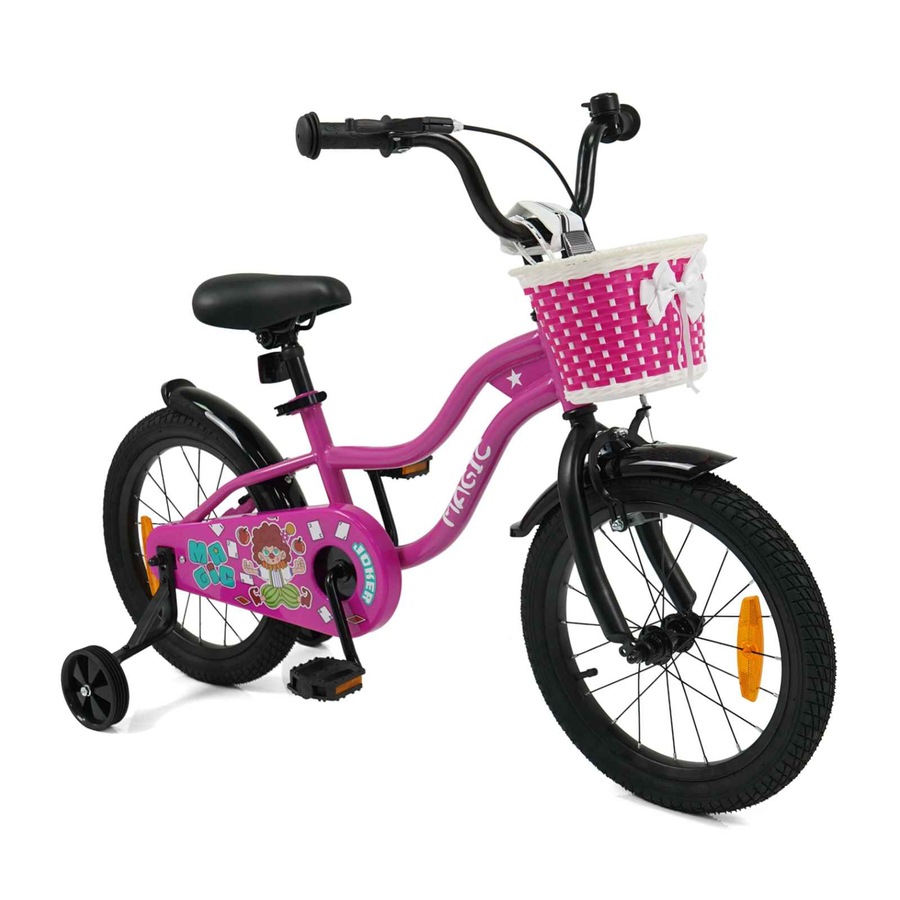 Costway 40cm Kid Bicycle Dual Brake Balance Bike Ride on w/Training Wheels Adjustable Seat & Handlebar Basket Rosy