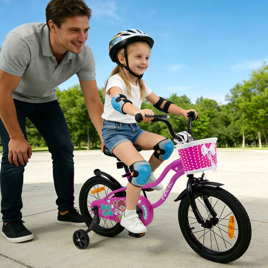 Costway 40cm Kid Bicycle Dual Brake Balance Bike Ride on w/Training Wheels Adjustable Seat & Handlebar Basket Rosy