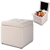 Costway 40CM PU Leather Storage Ottoman Flip Top Footstool Seat Cube Blanket Box Living Room Bedroom Cream White