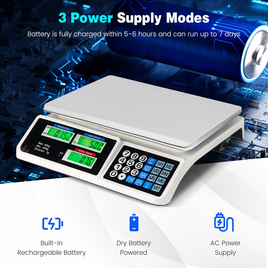 Costway 40kg Kitchen Digital Weight Scale Commercial Electronic Scale w/LCD Display Shop Market Kitchen