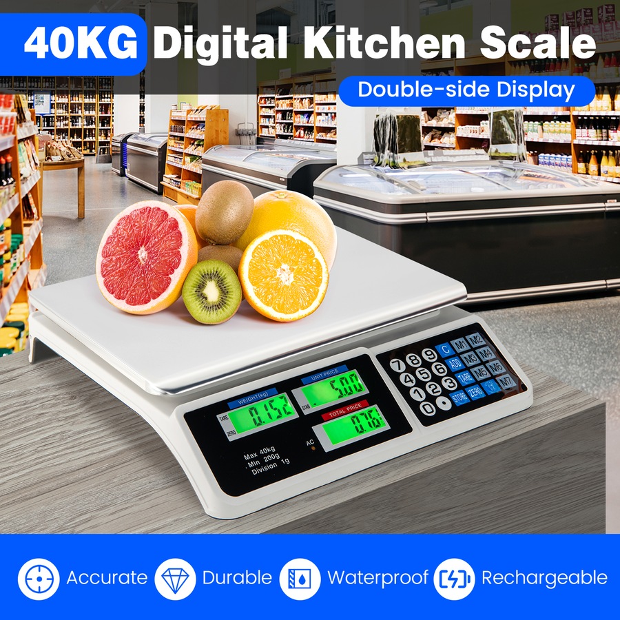 Costway 40kg Kitchen Digital Weight Scale Commercial Electronic Scale w/LCD Display Shop Market Kitchen