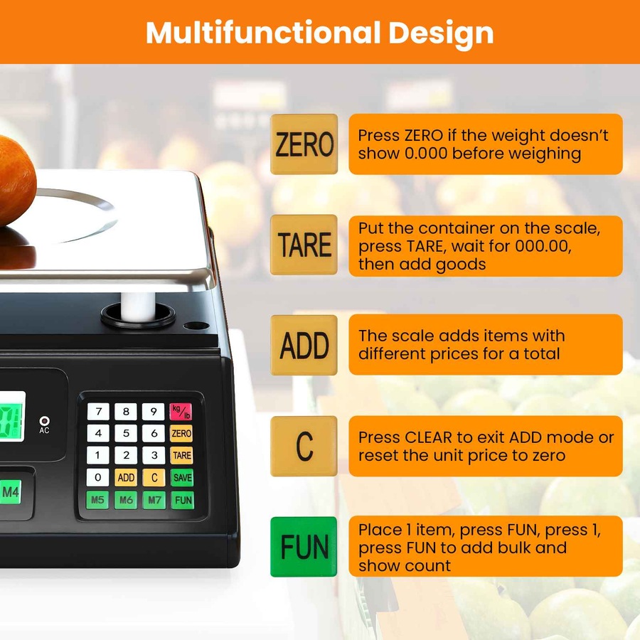 Costway 40KG Price Computing Scale Commercial Electronic Weight Scale Stainless Kitchen Digital LCD Food Scale Shop Market