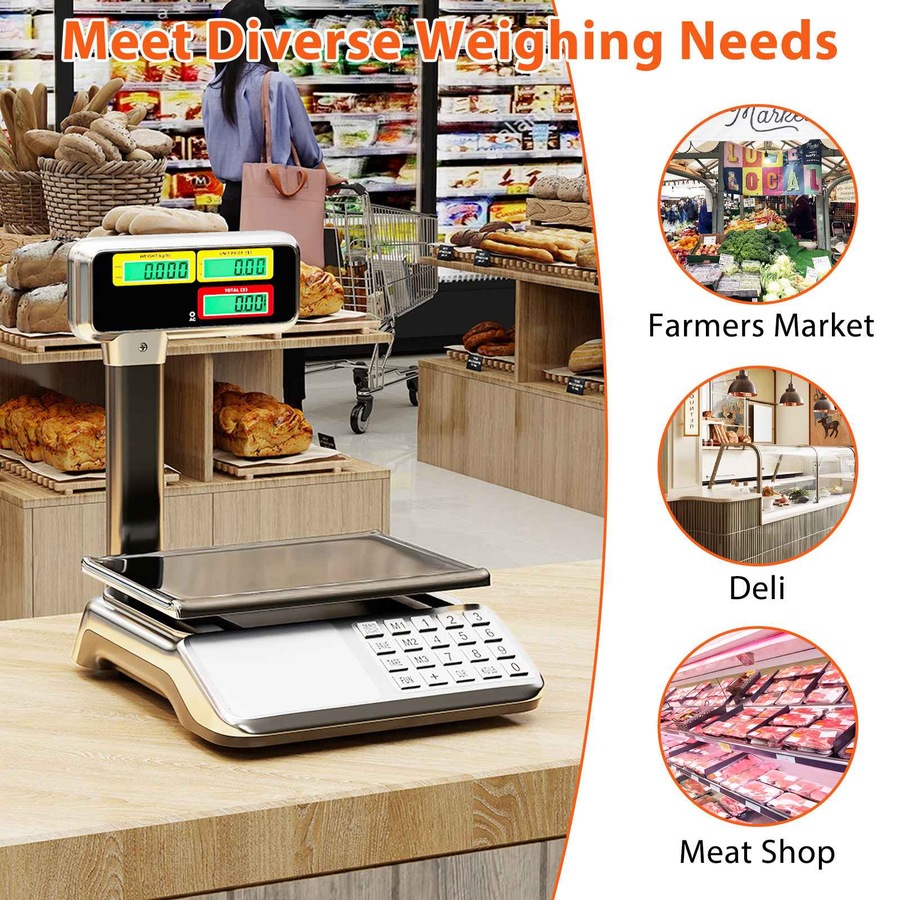 Costway 40kg Price Computing Scale Commercial Food Scale Electronic Digital Weight Scale w/Pole LCD Display Shop Market