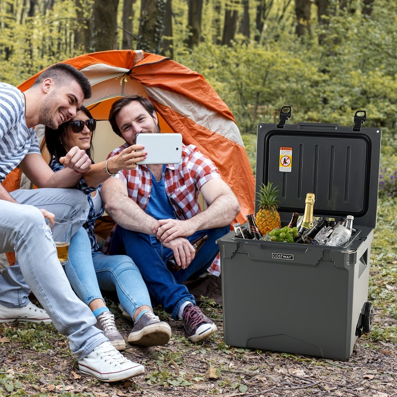 Costway 40L Portable Ice Chest Hard Cooler Box Insulated w/Bottle  Opener&Cup Holder for Drink BBQ Picnic Fishing Grey