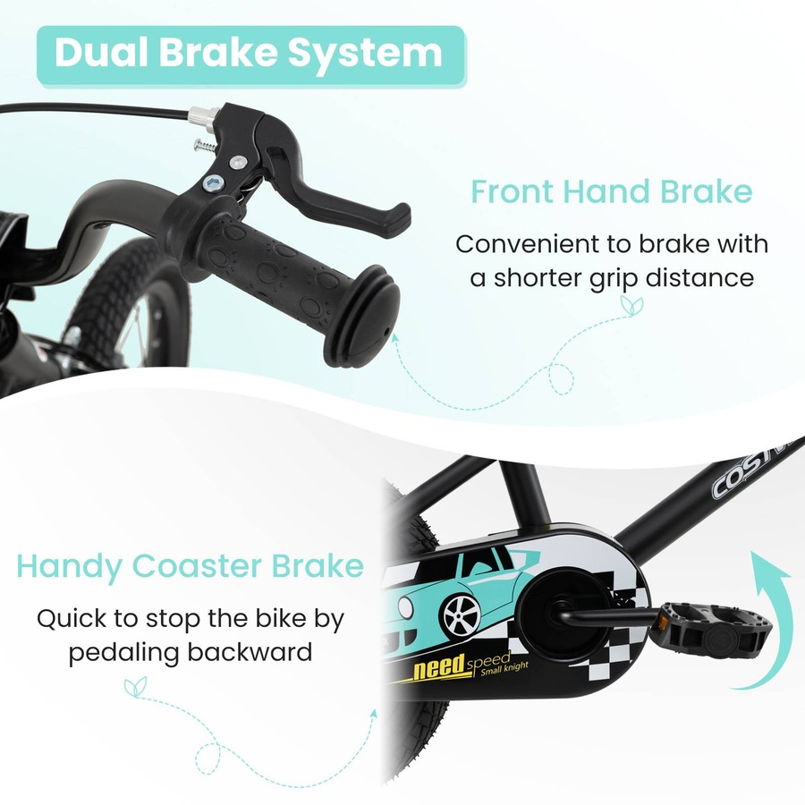 Costway 45 cm Bicycle w/Removable Training Wheels Bike for 3-8 Years Old Boys & Girls Black