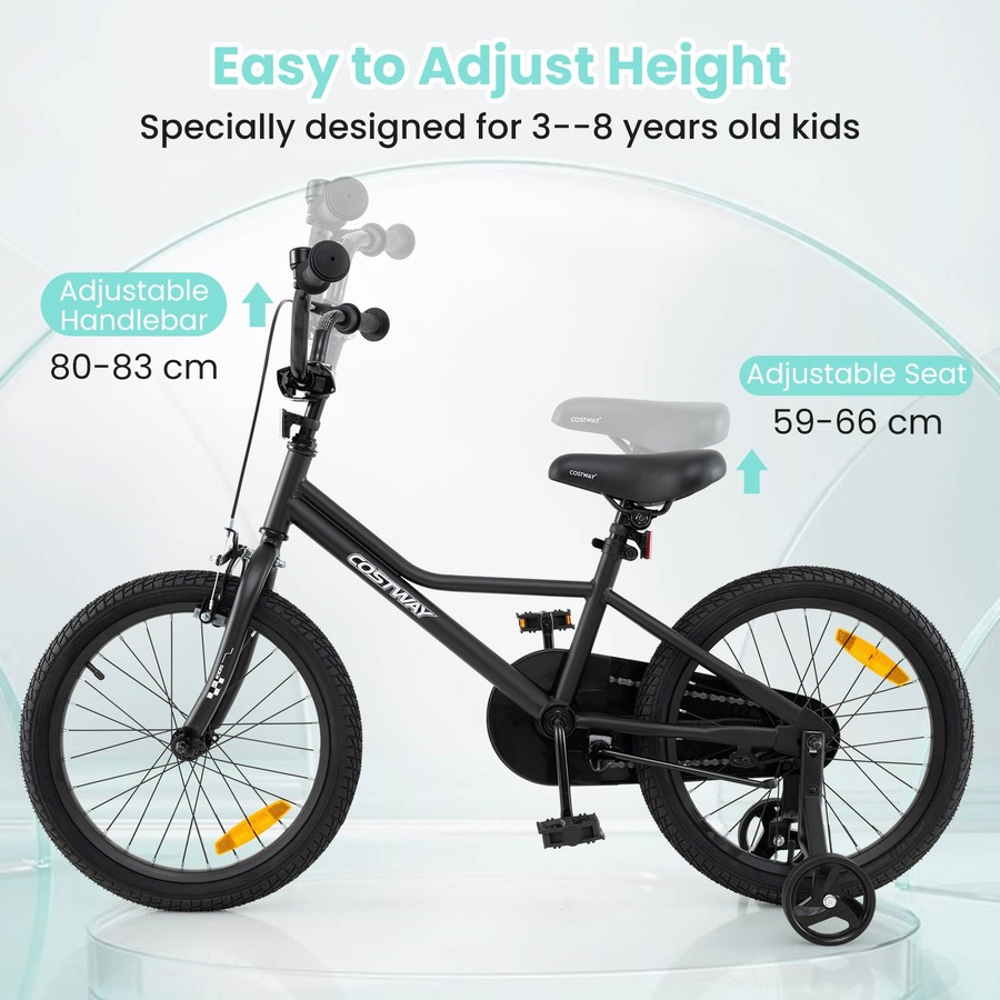 Costway 45 cm Bicycle w/Removable Training Wheels Bike for 3-8 Years Old Boys & Girls Black