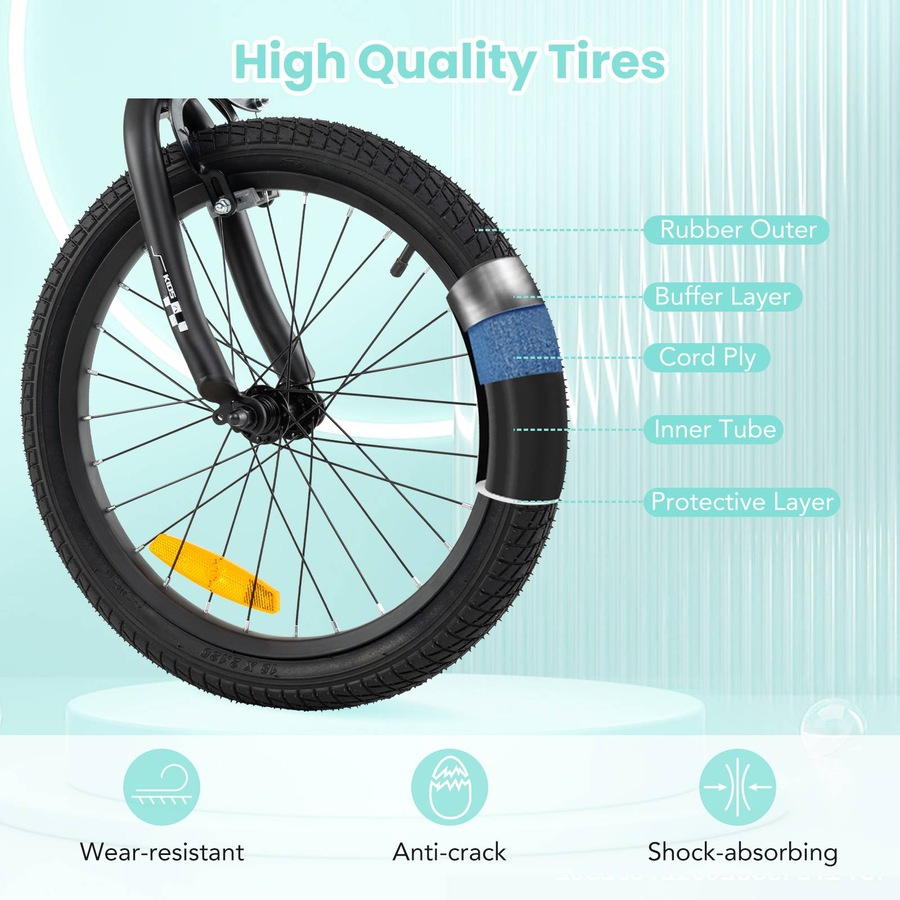 Costway 45 cm Bicycle w/Removable Training Wheels Bike for 3-8 Years Old Boys & Girls Black