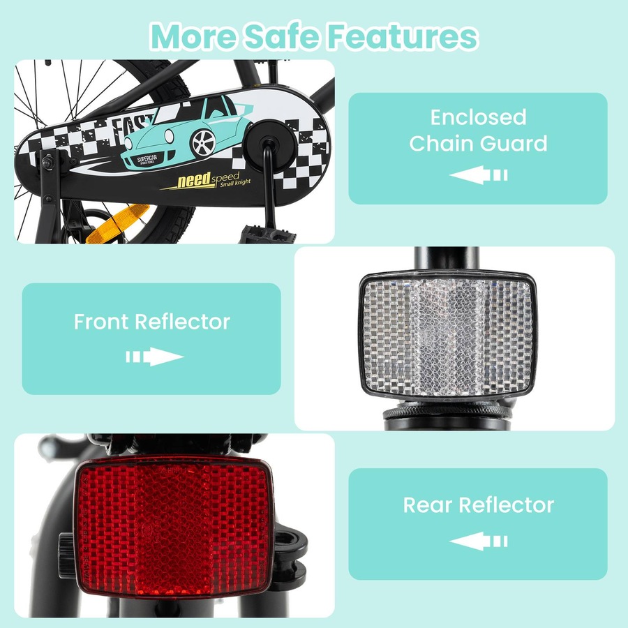 Costway 45 cm Bicycle w/Removable Training Wheels Bike for 3-8 Years Old Boys & Girls Black