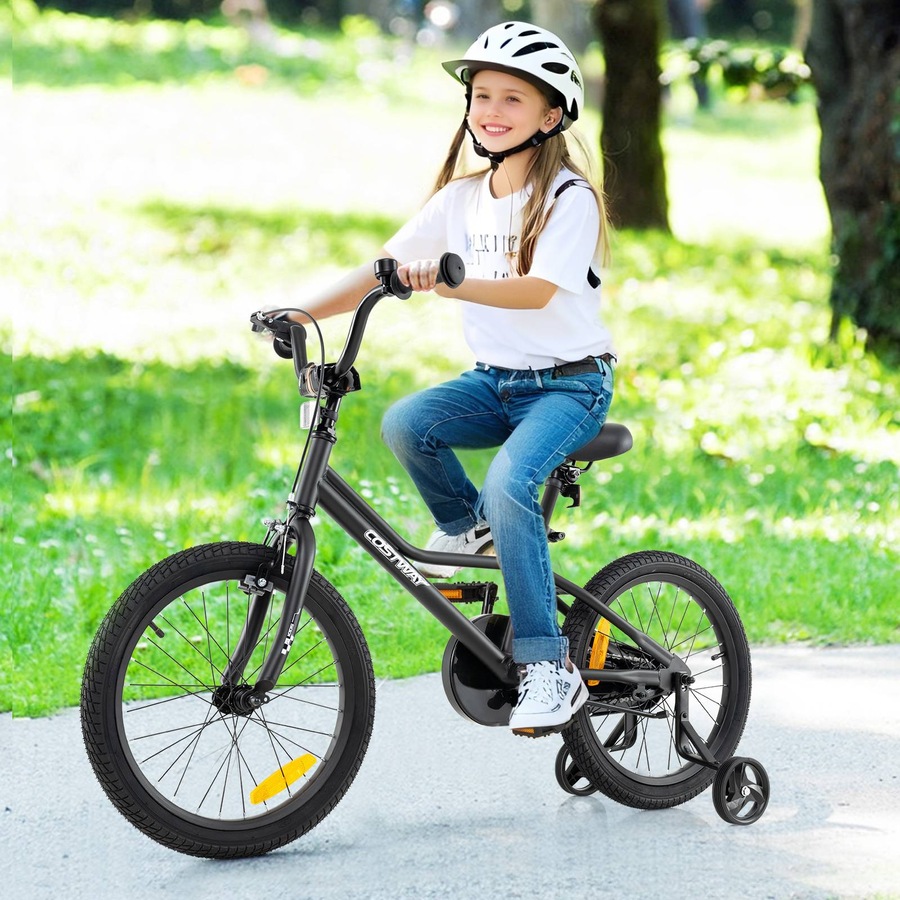 Costway 45 cm Bicycle w/Removable Training Wheels Bike for 3-8 Years Old Boys & Girls Black