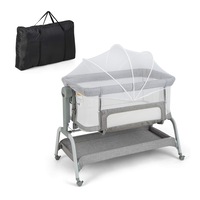 Costway 4in1 Cot Bed Mobile Bedside Sleeper Portacot Cradle w/Net & Storage Basket, Grey