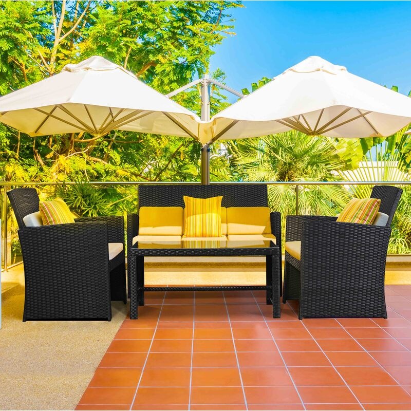 Costway 4PC Outdoor Furniture Set Rattan Cushion Sofa Lounge Wicker