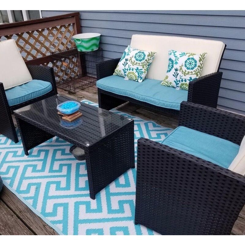 Costway 4PC Outdoor Furniture Set Rattan Cushion Sofa Lounge Wicker