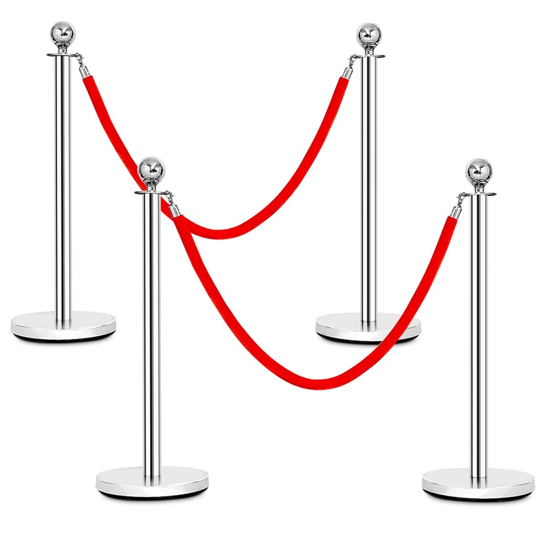 Buy Costway 4pcs VIP Queue Barrier Posts Stainless Steel Crowd Control ...
