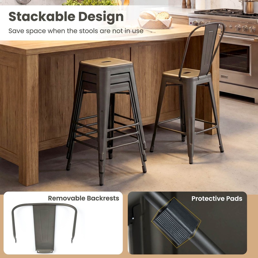 Buy Costway Detachable 4x Metal Bar Stool 62cm Counter Height Barstool ...