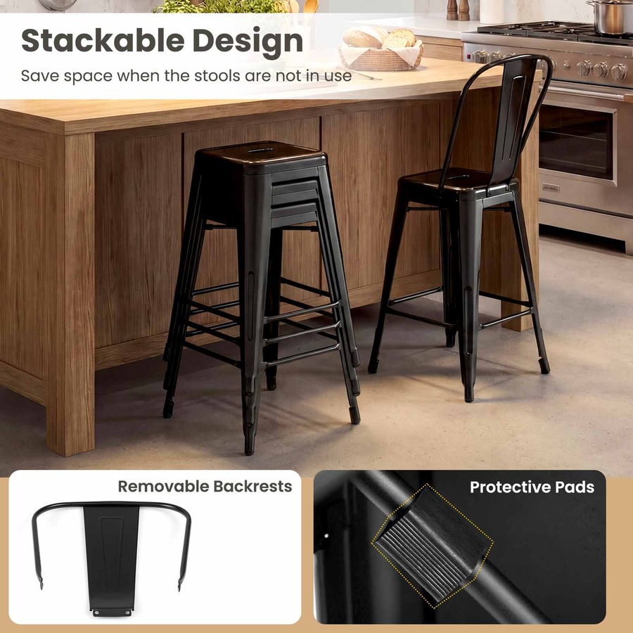 Buy Costway Detachable 4x Metal Bar Stool Counter Height Barstool Set ...