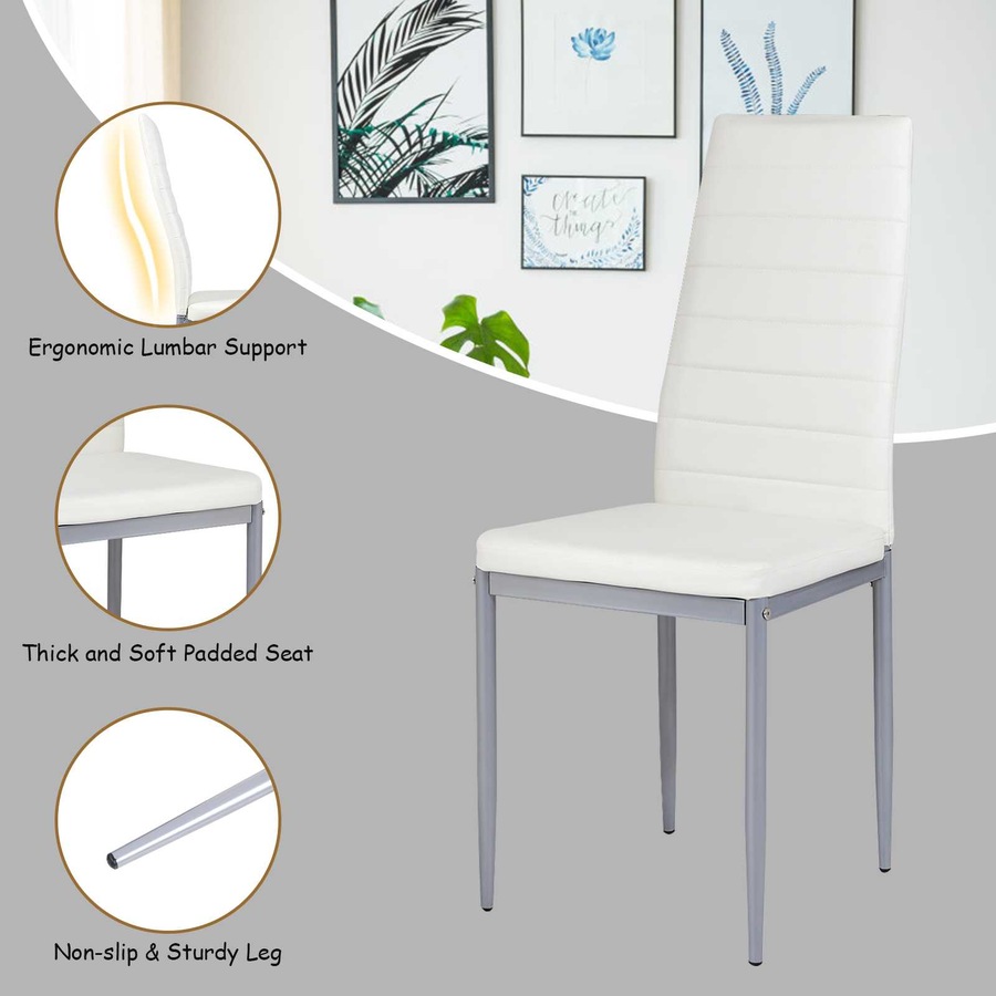 Costway 4x PVC Leather Dining Chairs Upholstered Armless Seat White