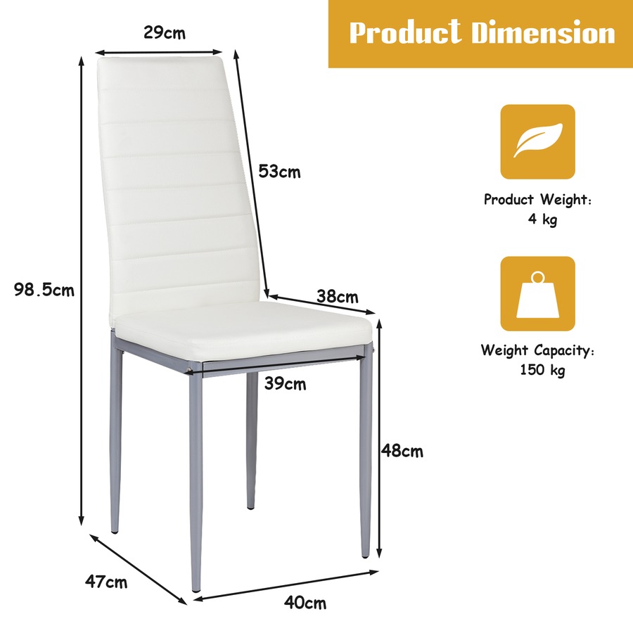 Costway 4x PVC Leather Dining Chairs Upholstered Armless Seat White
