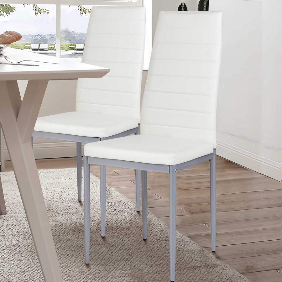 Costway 4x PVC Leather Dining Chairs Upholstered Armless Seat White