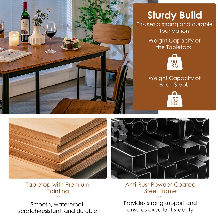 Costway 5-Piece Dining Bar Table Set Industrial Kitchen Table Chairs Set Home Furniture