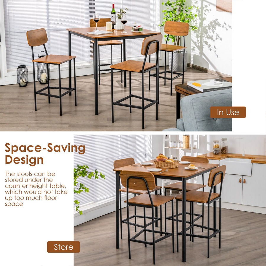 Costway 5-Piece Dining Bar Table Set Industrial Kitchen Table Chairs Set Home Furniture