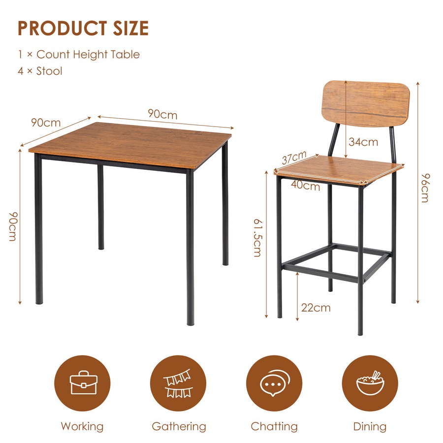 Costway 5-Piece Dining Bar Table Set Industrial Kitchen Table Chairs Set Home Furniture