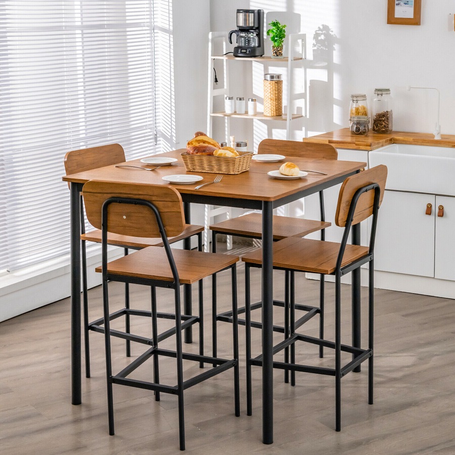 Costway 5-Piece Dining Bar Table Set Industrial Kitchen Table Chairs Set Home Furniture