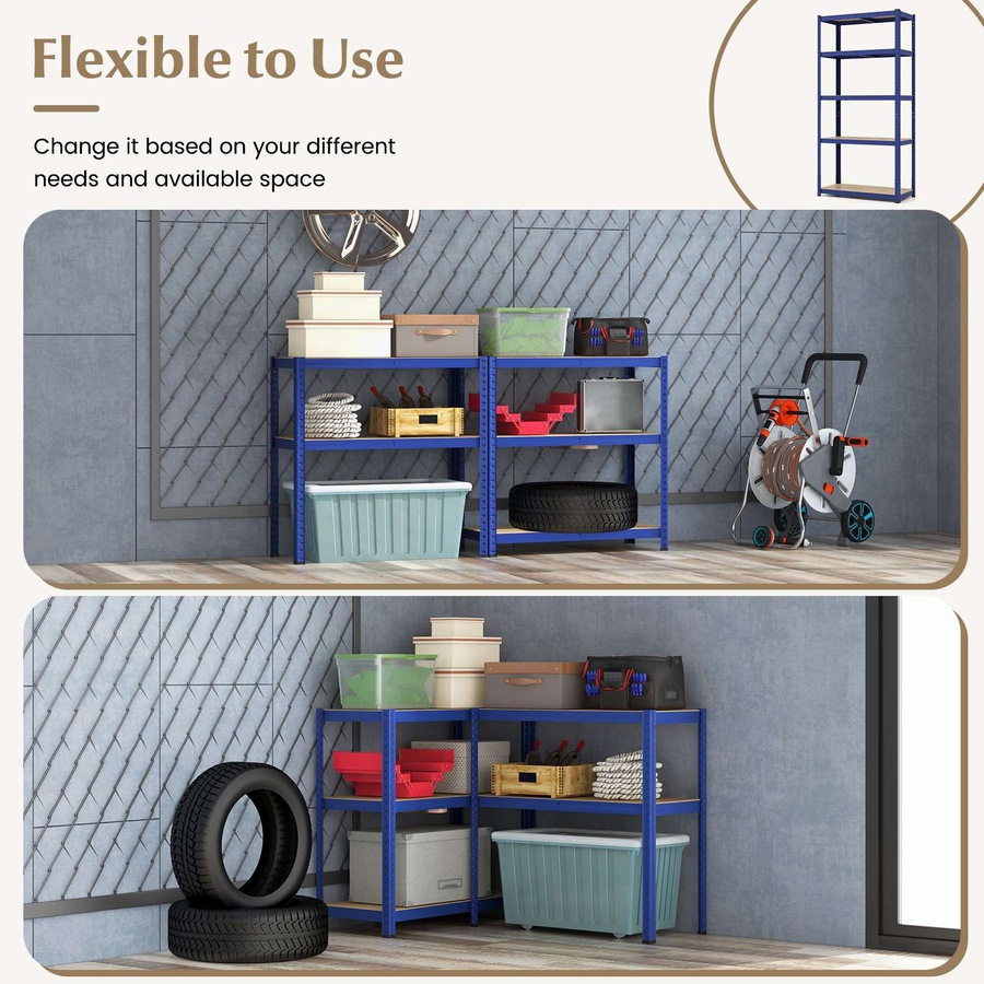 Costway 5-Tier 90x180cm Heavy Duty Metal Shelving Unit Adjustable Garage Storage Utility Shelves Blue