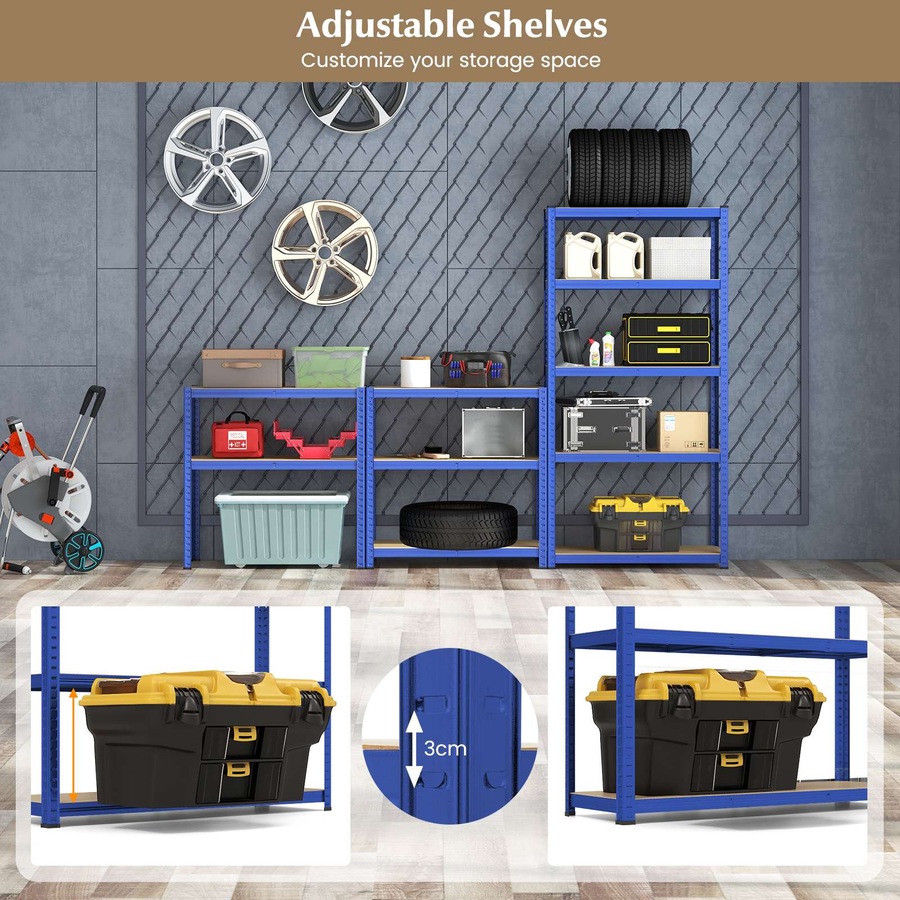 Costway 5-Tier 90x180cm Heavy Duty Metal Shelving Unit Adjustable Garage Storage Utility Shelves Blue
