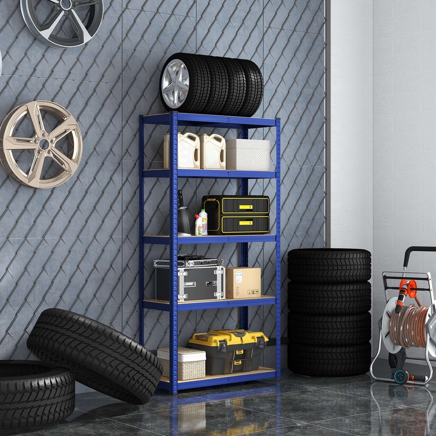 Costway 5-Tier 90x180cm Heavy Duty Metal Shelving Unit Adjustable Garage Storage Utility Shelves Blue