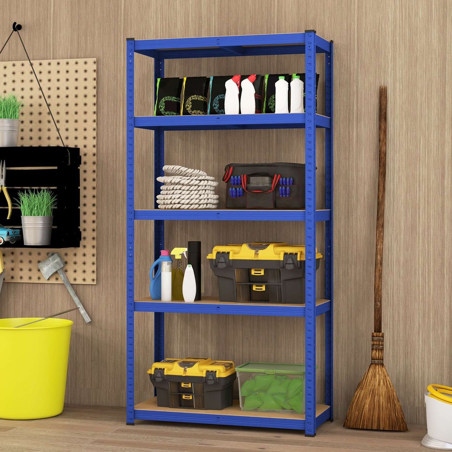 Costway 5-Tier 90x180cm Heavy Duty Metal Shelving Unit Adjustable Garage Storage Utility Shelves Blue