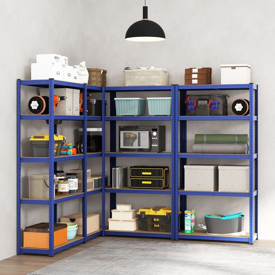 Costway 5-Tier 90x180cm Heavy Duty Metal Shelving Unit Adjustable Garage Storage Utility Shelves Blue