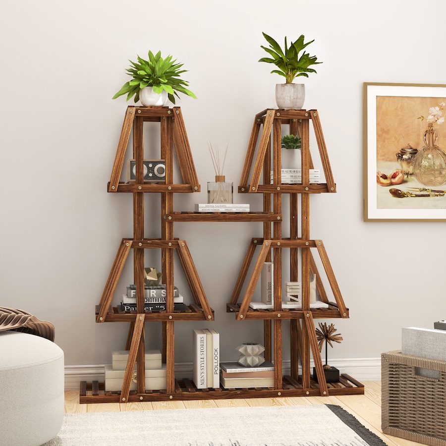 Costway 5-Tier Wood Plant Stand Trapezoid Flower Pots Rack Display Shelves Indoor Garden Decor